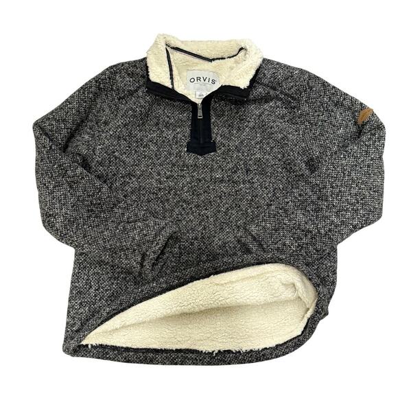 Orvis Sherpa Lined 1/4 Zip Pullover Sweater Gray Men’s Size L Workwear Warm Fall - Picture 2 of 8